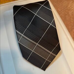 Calvin Klein Black and White and Brown Tie Sleek Silk Accessory